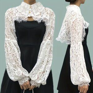 White Lace Top, high neck collar bolero